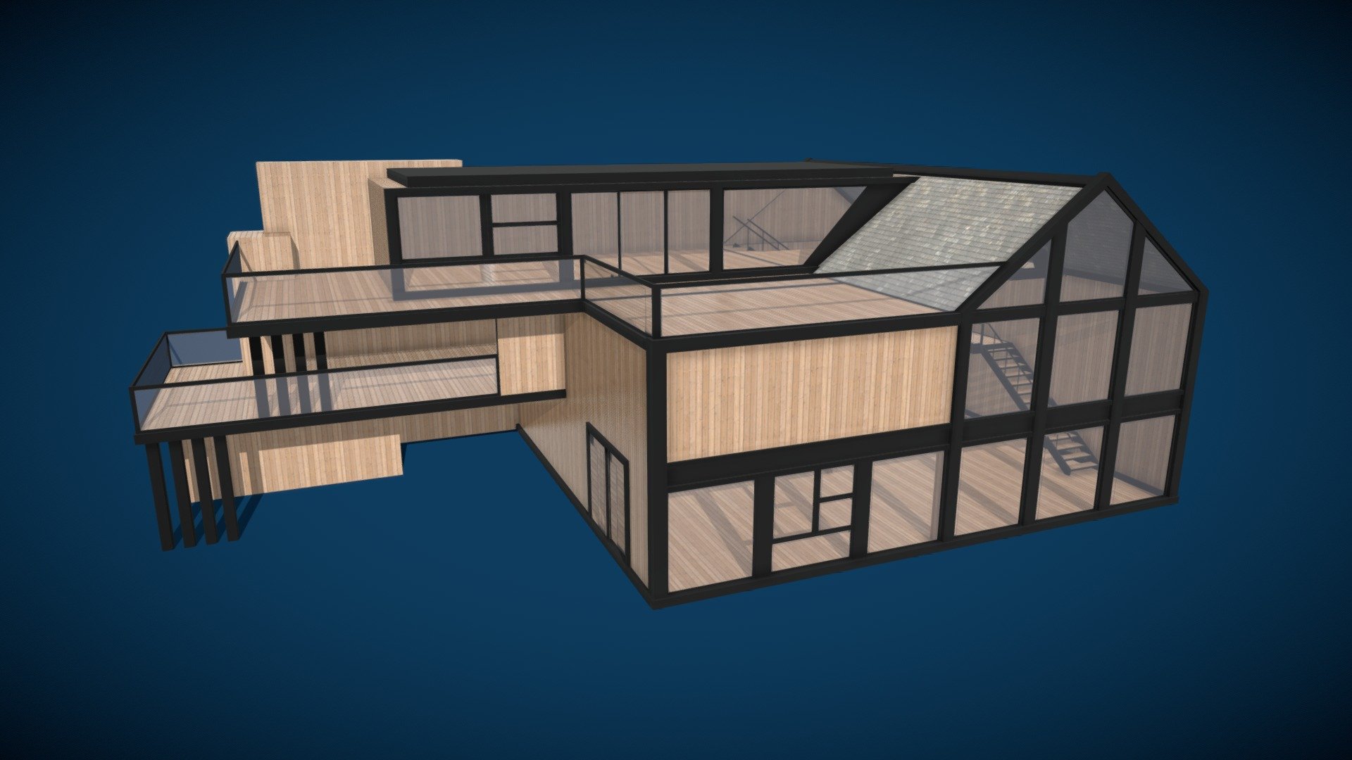 Please see the link to a video for an interactive level I made in Unreal Engine using this model: https://youtu.be/zU1XkIijBOk

This modern style building was created with the need for a building to be set up in Unreal Engine (or any game engine). It can easily be used in a game, an Arch Viz scene or animation.

It was built to be versatile, so can be used as a art gallery, office, museum or modern home etc&hellip;

Many of the Arch Viz style buildings (free or paid for) you can download online are made with sketchup or Revit, these are excellent tools, but when the models are exported they can be split into hundreds or thousands of pieces which is not always practical for a game engine. And whilst they can be joined together again, I created this modern building that is low poly, has 4 material slots, and easy to set up in a games engine.

For a detailed model overview please see the page link here: https://www.motionforgepictures.com/modern-building-arch-viz-or-game-engine-free-download/