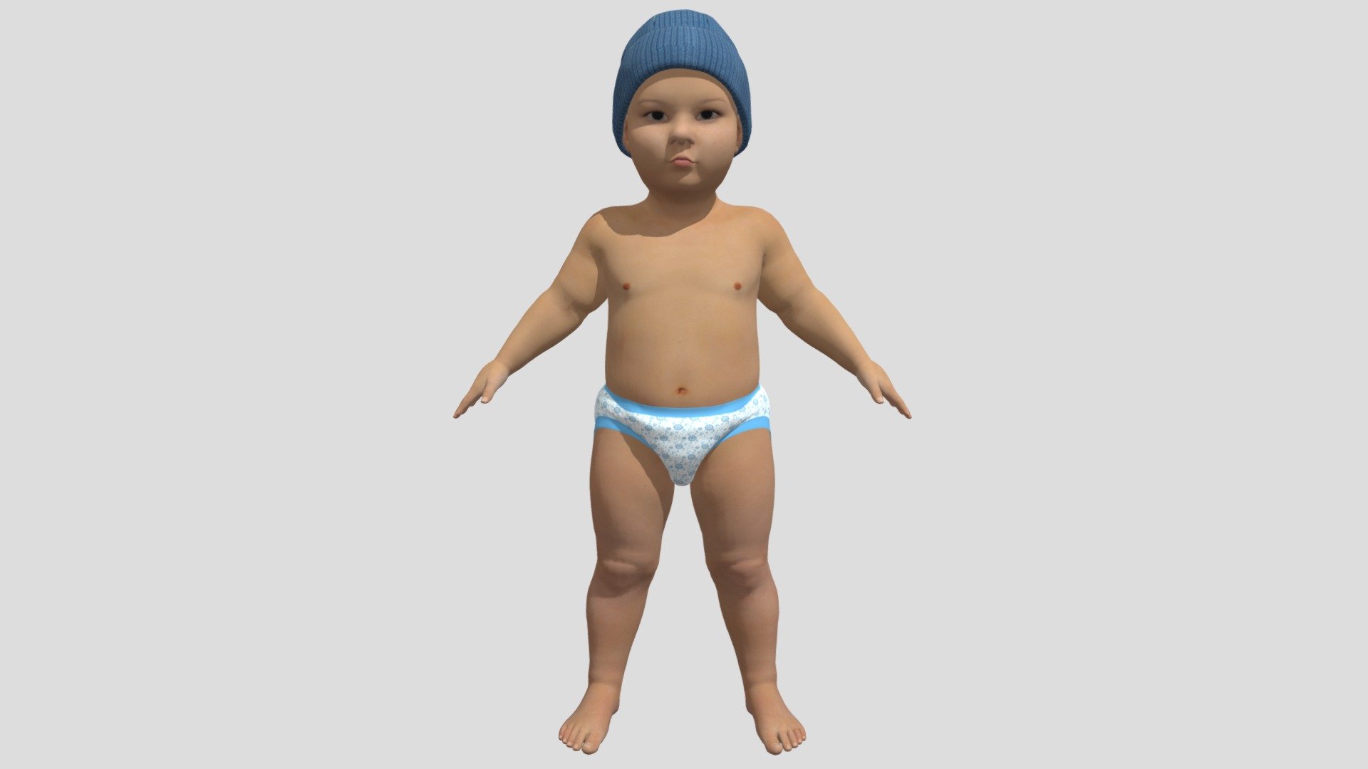 Toddler 3D model is a high quality, photo real model that will enhance detail and realism to any of your game projects or commercials. The model has a fully textured, detailed design that allows for close-up renders. Features: • High quality polygonal model, with detailed texture • Maya 2019 V-Ray and standard materials scenes along with multiple other file formats. • Texture files are given in .jpg formats for easy access.