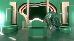 fantasy green garden space baked scene, room, green, plants, garden, baked, hallway, showcase, gallery, metal, podium, house, space, noai