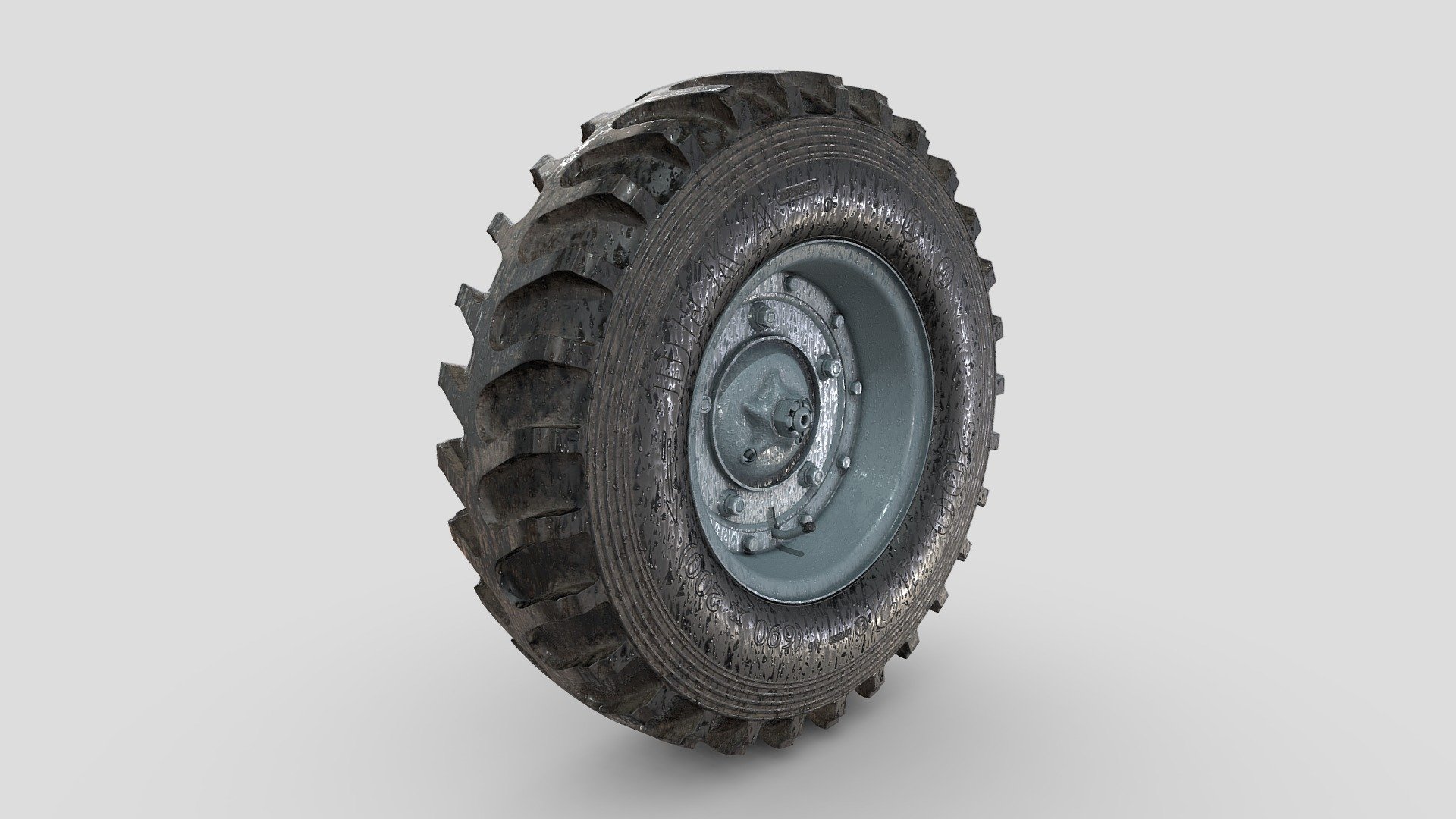 3d model-Rear wheel of a floating car Volkswagen Typ 128 (Schwimmwagen) / Tyre Deka Military. Color Schwarzgrau_Wet.