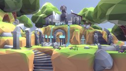 Muna Temple trees, tree, dog, b3d, butterfly, statue, water, xunulu, nature-plants, low-poly, blender, lowpoly, environment, temple