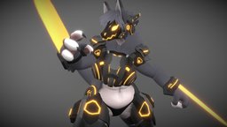 Kiana the Combat MamaGen avatar, furry, vrchat, ghostly, protogen, model