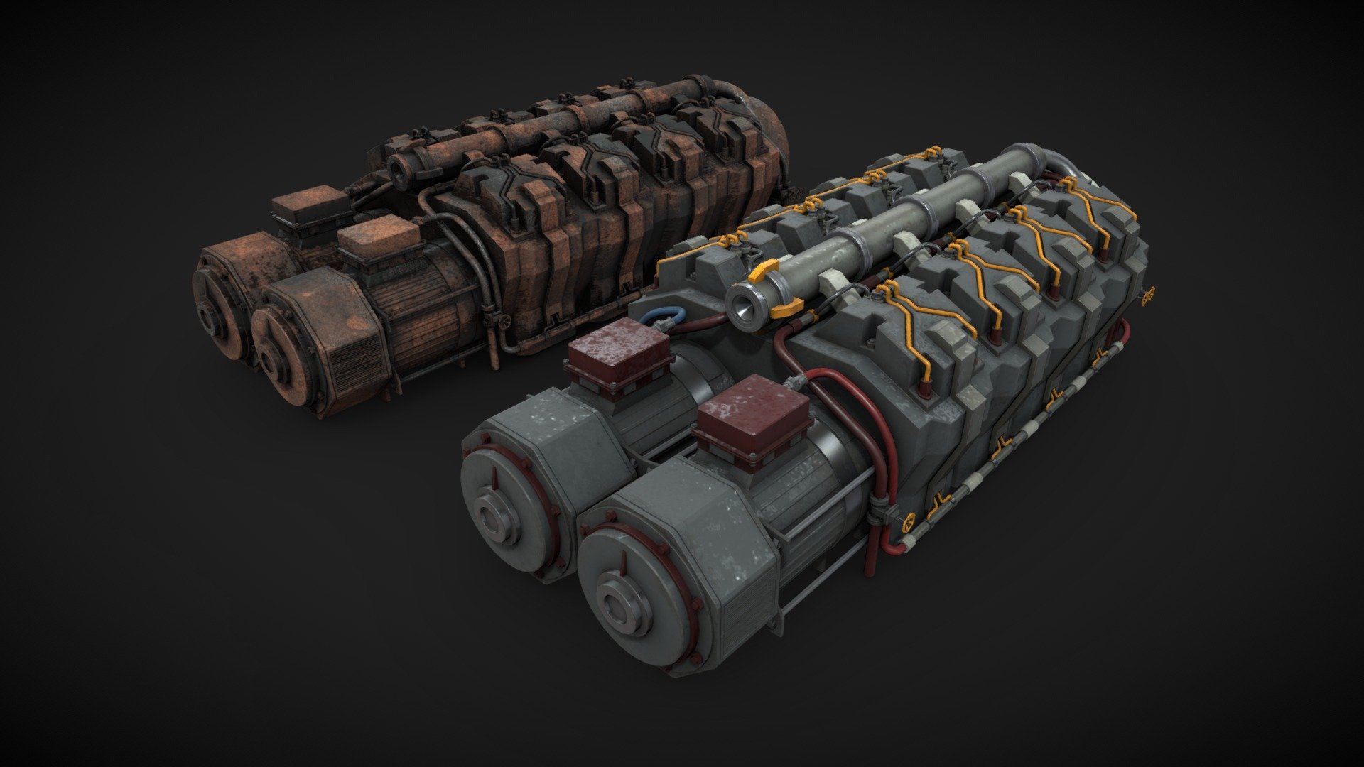 Machinery device for industrial visualizations 

4k PNG PBR textures included 

Painted and heavy rusted 

Non overlapped UVs.