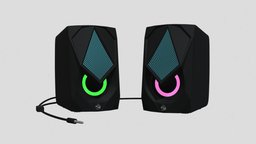 RGB Computer modern speakers 3D model music, modern, gaming, musical, electronics, speakers, audio, bass, voice, rgb, loudspeaker, realistic-gameasset, loudspeakers, gaming_props, gaming-asset, gamingpc, gamingsetup, audio-device, technology, computerspeakers, zebronics