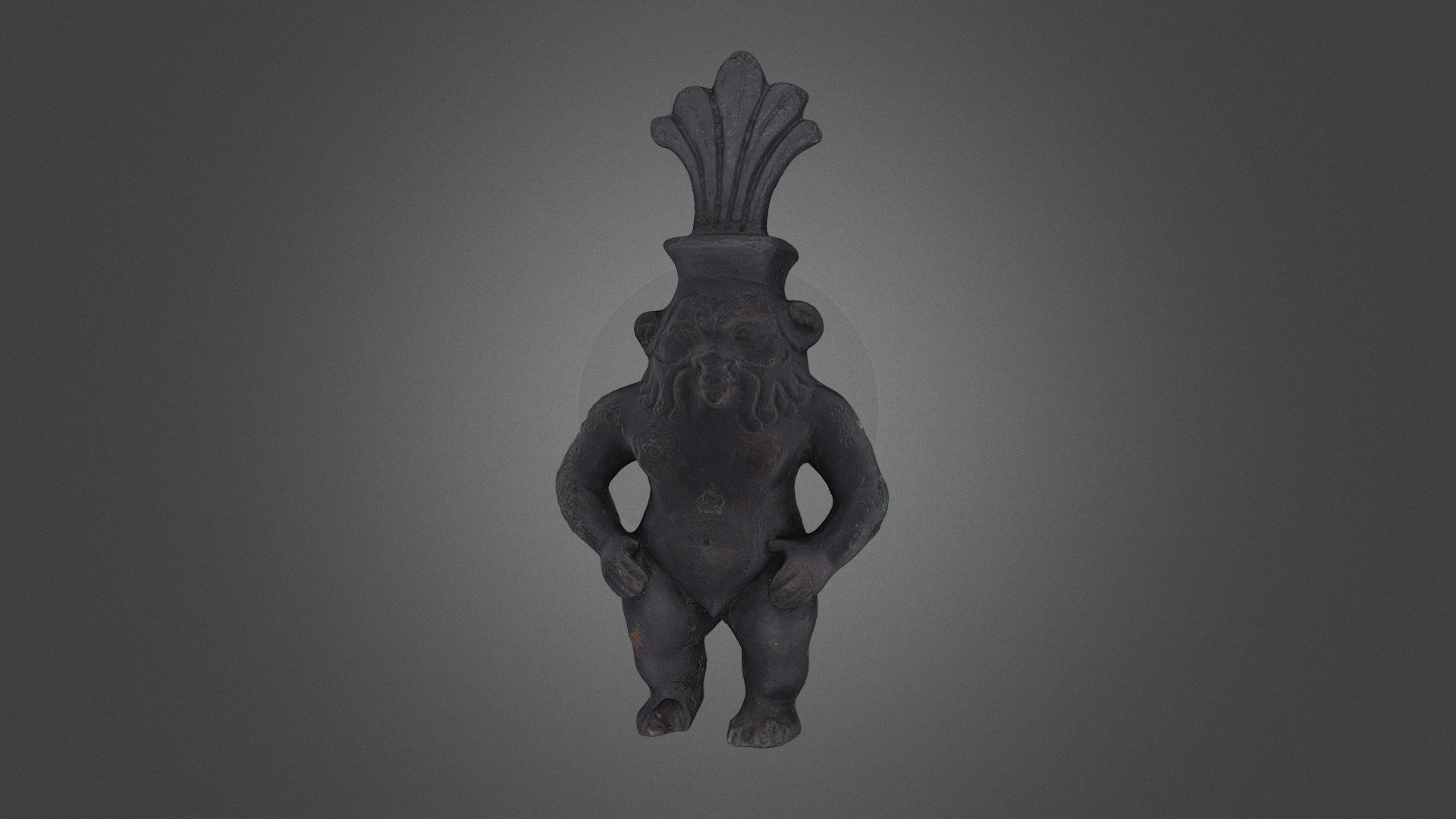An ancient Egyptian standing figure of the god Bes from the Roman Period (30BC - 395AD) from the collection of Bolton Library and Museum Services. Bes is shown naked with legs apart, hands on hips and leonine mane and ears. On top of his head is a five plumed headdress.

The figurine was excavated by B.P. Grenfell at Oxyrhynchus and donated to the Bolton Library and Museum Services Collection by the Egypt Exploration Fund.

Accession Number: BOLMG:1905.68.9, Bolton Library and Museum Services

Object Description: Bolton Museum Database

Photography Credit: Charlotte, Bolton Library and Museum Services, Eloise Bryans

Model Credit: Ardern Hulme-Beaman, Charlotte Sargent

Produced as part of the Museums of the North West Photogrammetry Hub: Building Virtual 3D Futures project. Learn more  here.
