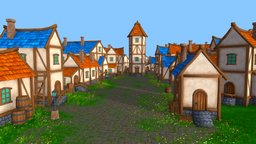 Modular Lowpoly Medieval Environment medieval, krita, low-poly, blender, lowpoly, gameasset, house, stylized, modular, gameready, environment