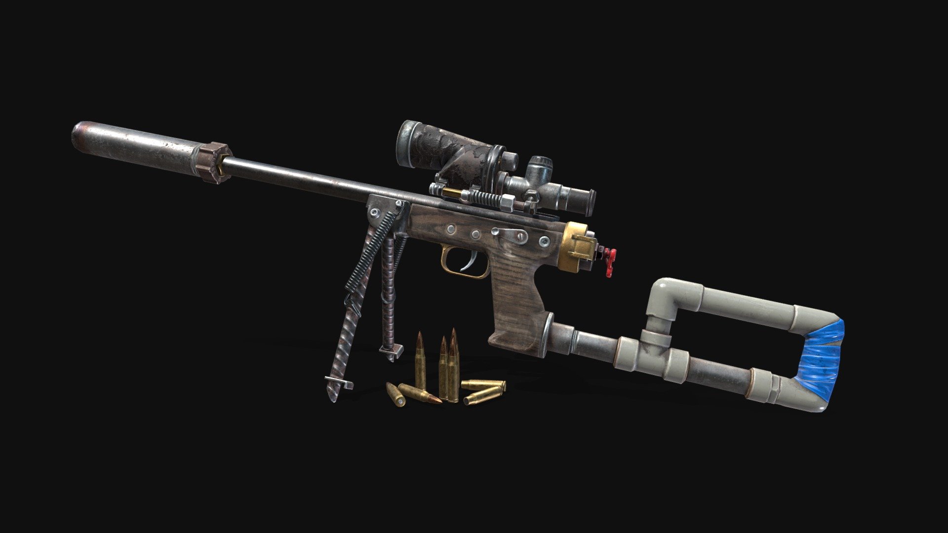 A game-ready low poly,  high caliber single shot handgun for the post-apocalyptic hunter! Special attention went into making it as realistic as possible but without sacrificing looks or style. 
You can see better renderings in https://www.artstation.com/artwork/xYOrzW. feel free to comment on them and suggest what should I do next!