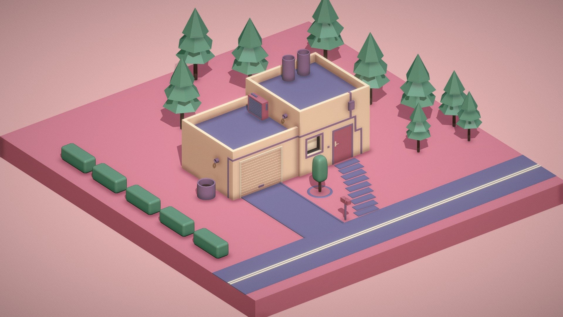 You can see the rendered result of this low-poly Isometric Scene  on my