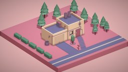Lowpoly Isometric Scene isometric, 3d, lowpoly, model, house, building, street