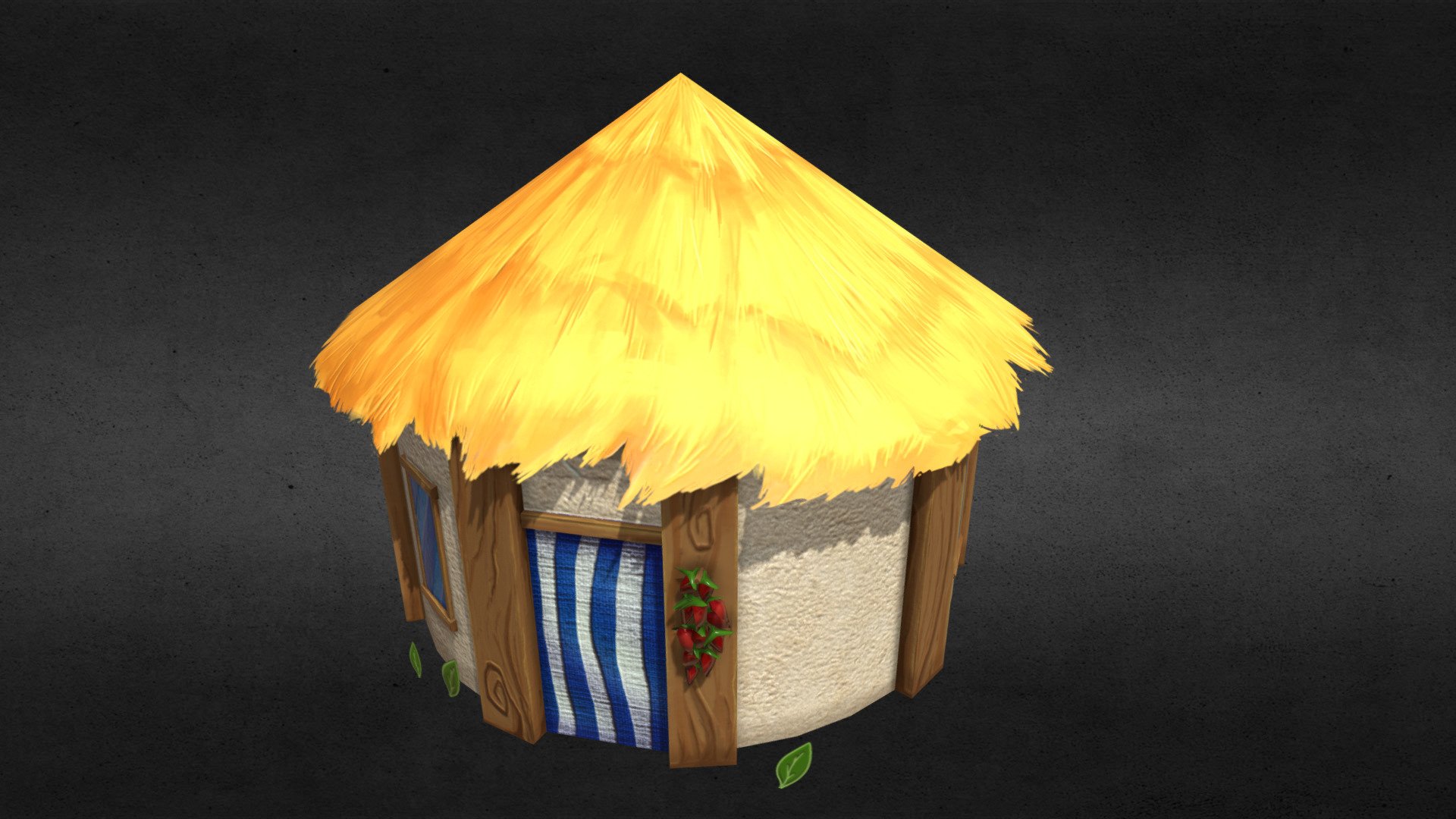 Lowpoly cabin in cartoon style. Tropical stylized cottage ready for game development. Hand painted crib.

Asset includes textures of color, bump, alpha transparency and normal map.

Hut consist of 62 polygons, triangles and quads.
Whole asset is 534 polygons