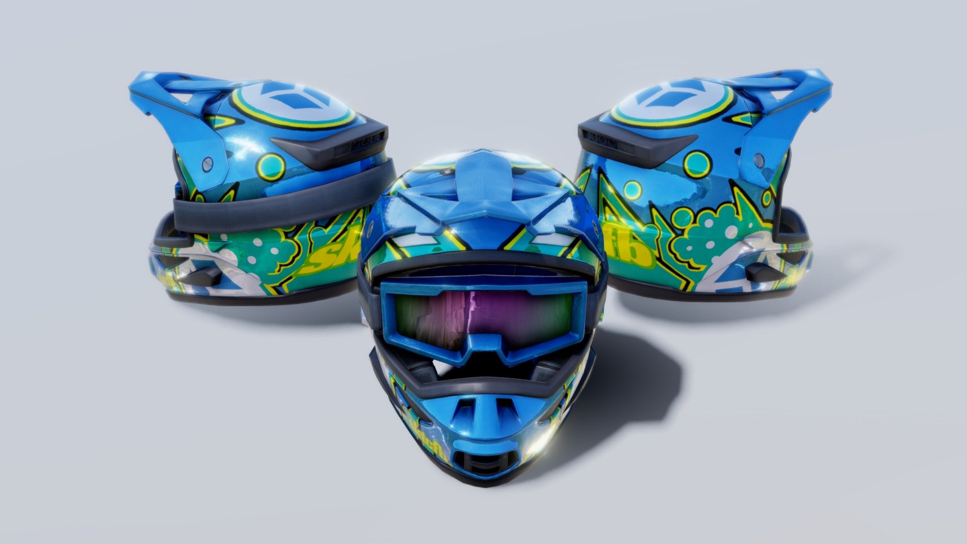 hey, i made some motocross helmet. kind a nice for your scene or mockup your design. 2048px texture and middlepoly. also i have free stuff for download please cek my page, and follow for update upload.

asset containt 3 type helmet models + 2048px  texture + 1 Blankcolor no decals 2048px texture.

looking for freelance 3D artist for your mobile game? Feel free to ask me by email feral.fe2@gmail.com

Also you can check my instagram account @ferozes

Thank you soo much for your support guys&hellip; love you all!!!
Have nice scene.