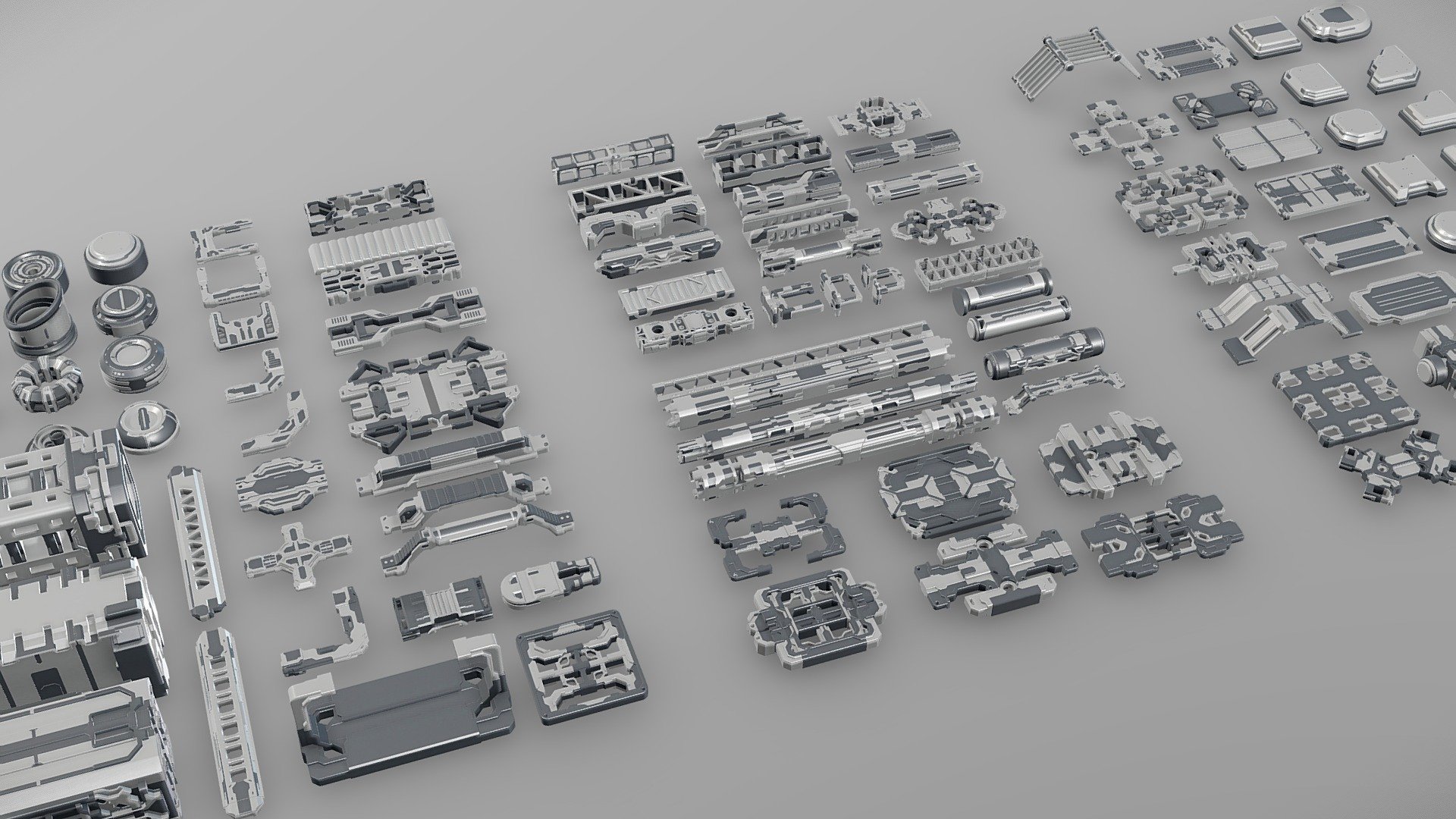

Collection of Greebles, modular details capable of giving a more complex aesthetic to a scifi scene, you can use it to create both architectural elements, spacecraft, mechanical parts etc., this collection is based on the first volume of the same which can be found in my profile from this first work derives this second volume creating more complex and diverse elements.

The collection is carefully crafted piece by piece from Boolean elements, optimizing their geometry and studying each of their shapes so that they are visually aesthetic and also together create synergy in their compositions.

*The UV's are procedurally unwrapped, it is recommended to use triplanar or cubic textures.
*

File version 3.2.2 - Final file weight 11.10 MB




100 Greebles Assets

Materials: 3

Suggestion Use