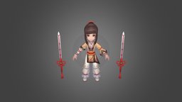 Chibi Girl 3D Model rpg, chibi, medieval, asian, gamedev, real-time, character, handpainted, girl, cartoon, 3d, art, blender3d, animation, stylized, characterdesign, fantasy, human, anime, rendering, wrrior