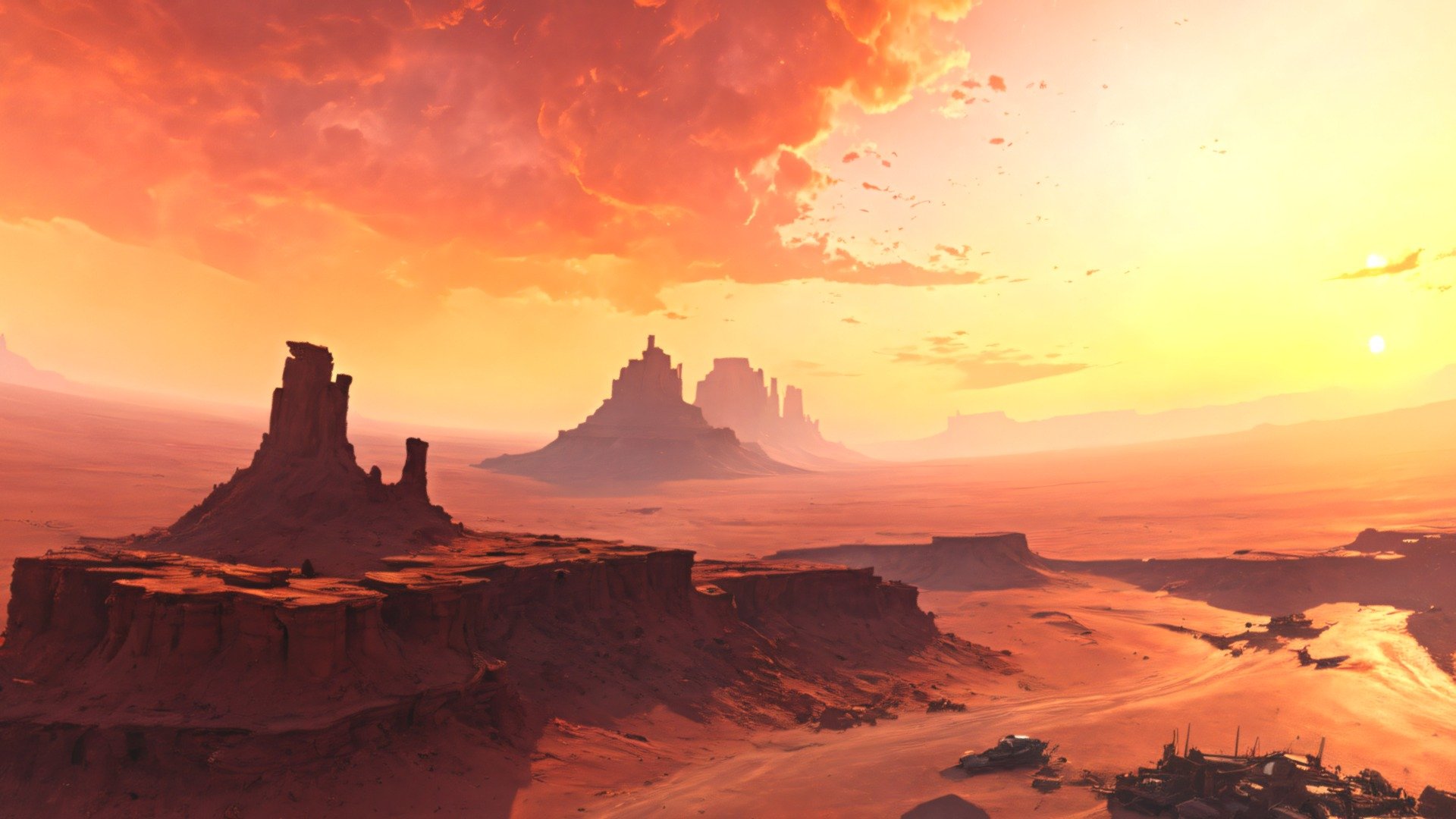 This is an 8k resolution (8192 x 4096) HDRI equirectangular panorama which will help you create 360 degrees Post-Apocalyptic Desert background in different 3d software (Blender, Unreal Engine, Unity, 3dMax and many others). It is perfect for games, virtual reality, 3d renders, movies etc. The image was created with AI and edited in different 2d and 3d software to improve quality, remove seams and make it perfect for any 3d or 2d Post-Apocalyptic Desert project.

The image comes in 2 formats: .hdr and .jpg