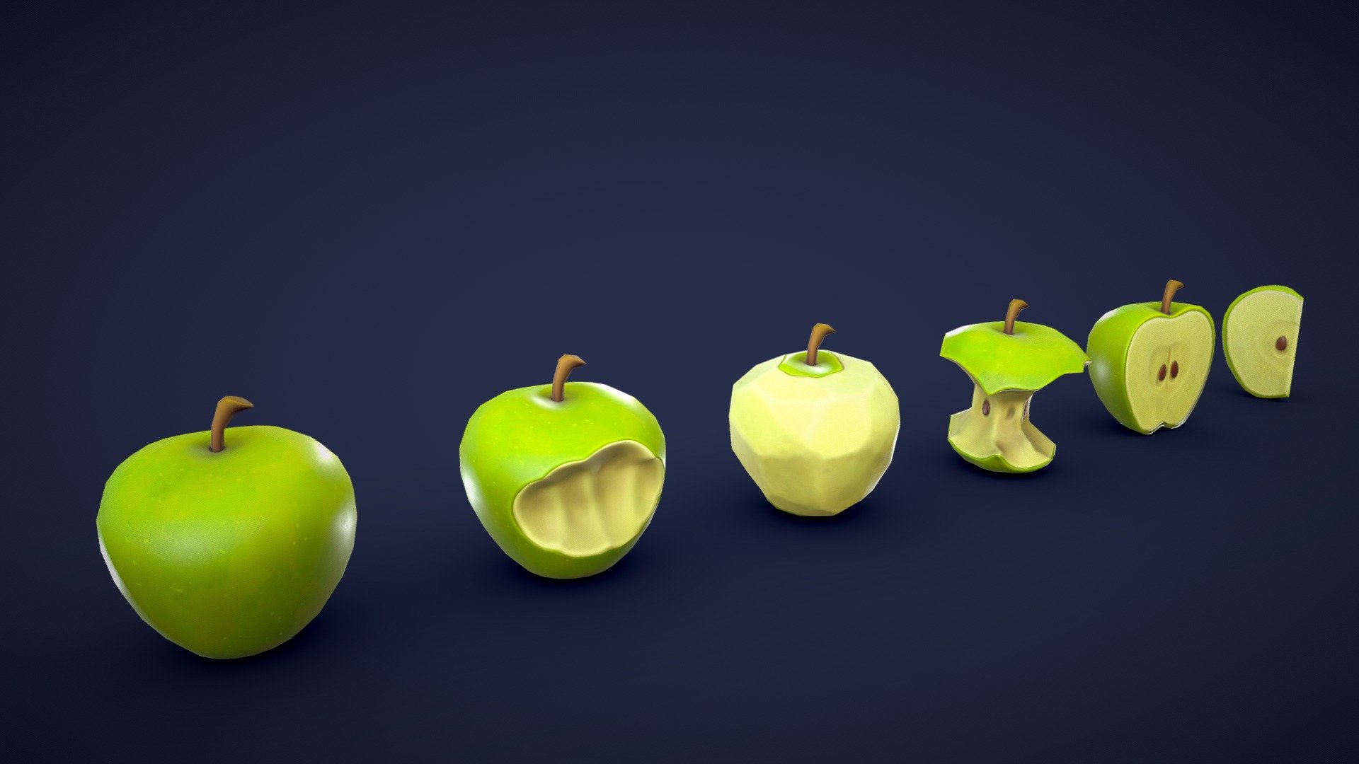 This asset pack contains 6 different apple meshes. Whether you need some fresh ingredients for a cooking game or some colorful props for a supermarket scene, this 3D stylized apple asset pack has you covered! 🍏

Model information:




Optimized low-poly assets for real-time usage.

Optimized and clean UV mapping.

2K and 4K textures for the assets are included.

Compatible with Unreal Engine, Unity and similar engines.

All assets are included in a separate file as well.
