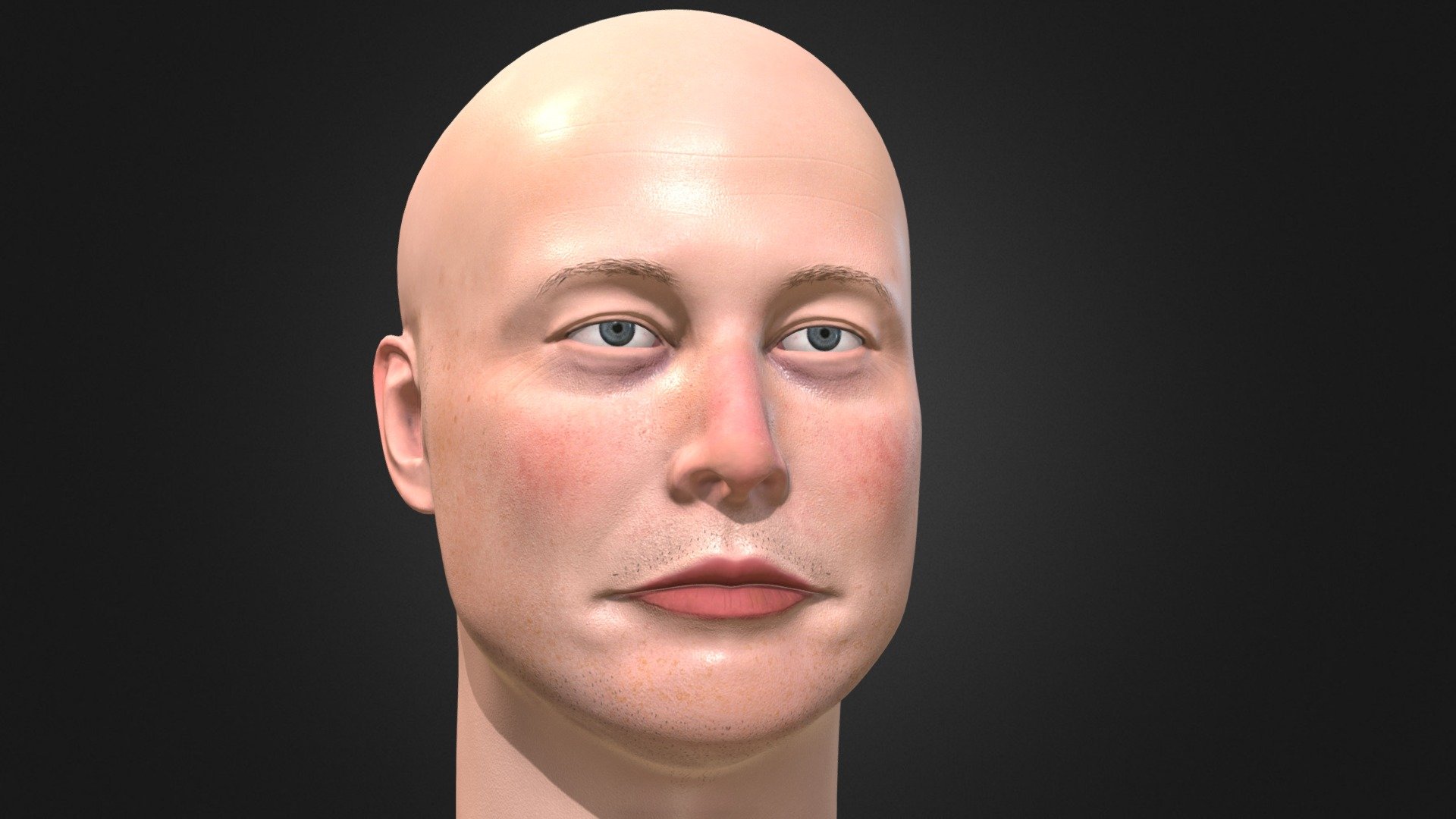 Portrait of Elon Musk. Topology is ready for rigging. Two LOD's are included. Low poly head with 2806 polygons and higher poly head with 9269 polygons. Cycles renders you see are made with 9 K head. 
Textures are 4K. They are PBR and created with game engine performance in mind. So this model can easily be added to body mesh and used in game engines.

Included in pack: 
-Blender 2.79b pack. In blender file scene setup with cycles nodes for rendering is included. 
-OBJ files, bout low poly and higher poly. 
-FBX files, bout low poly and higher poly. 
-Textures in 4K.

If you are interested in 3D printable version of my Elon Musk, visit this link: https://sketchfab.com/models/731ccef122a54784842126c30719815e?ref=store_search

Browse my profile to see more of my work. Contact me if you are interested in freelance work.