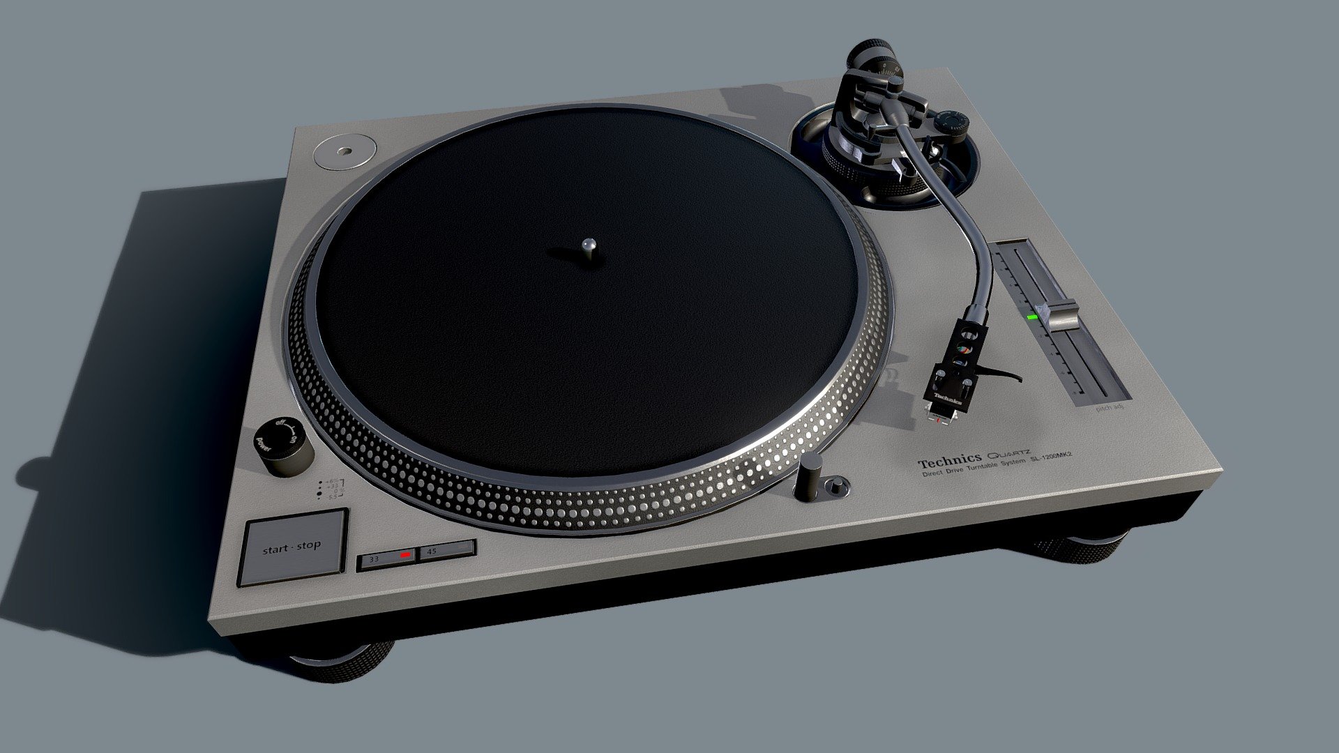 Original Technics SL1200 mk2 turntable.

Model:

- Real-world Scale

- All correct proportions

- Measured to the detail from the real model

- 22k Polygons


Textures:

- Physically-Based Rendering workflow

- 4096px resolution

- Single material - no need for sorting





Basecolor

Roughness

Metalliic

Normal

Emissive
