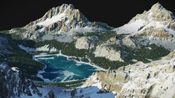 Mountain Lake Landscape - (World Machine) forest, snow, cliff, worldmachine, background, mountains