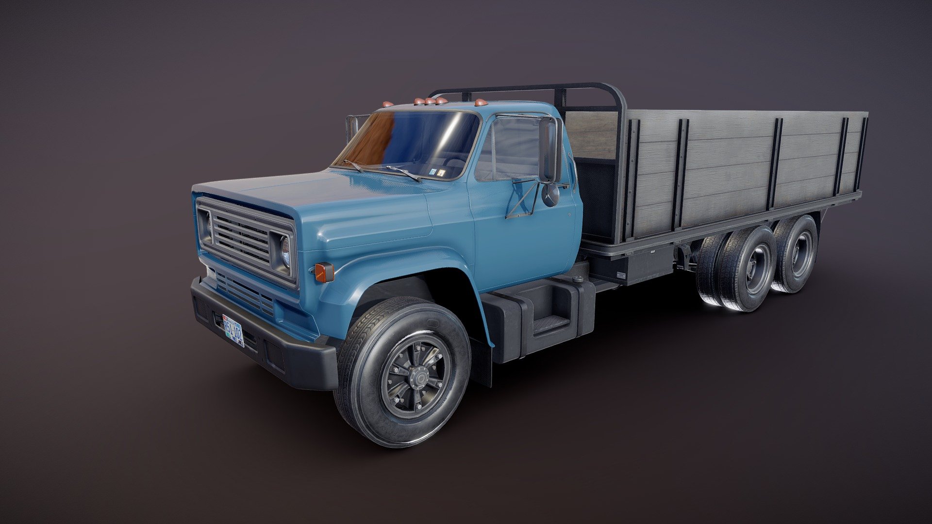 Vintage industrial flatbed truck game ready model.

Full textured model with clean topology.

High accuracy exterior model

Different tires for rear and front wheels.

Full model - 49922 tris 29195 verts

High detailed rims and tires, with PBR maps(Base_Color/Metallic/Normal/Roughness.png2048x2048 )

Original scale. Lenght 7m , width 2.1m , height 2.37m.

Model ready for real-time apps, games, virtual reality and augmented reality.