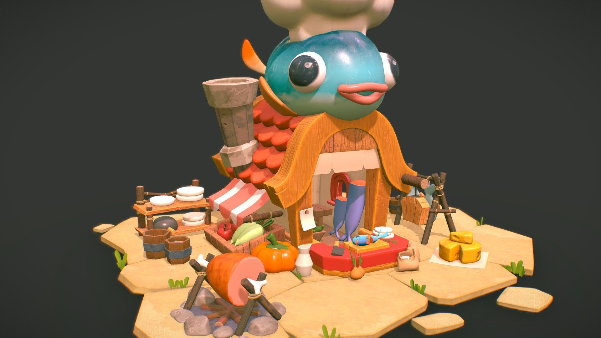 Click here for a color pass side by side with the original art!

This is the hi-poly version of a project I worked on for about 5 weeks, trying to match the life and style of the 2D art it's inspired by! Modeled everything here from scratch in Blender 3D 

Based off one of my favorite concepts by HJW: https://www.artstation.com/artwork/EVOAAK
