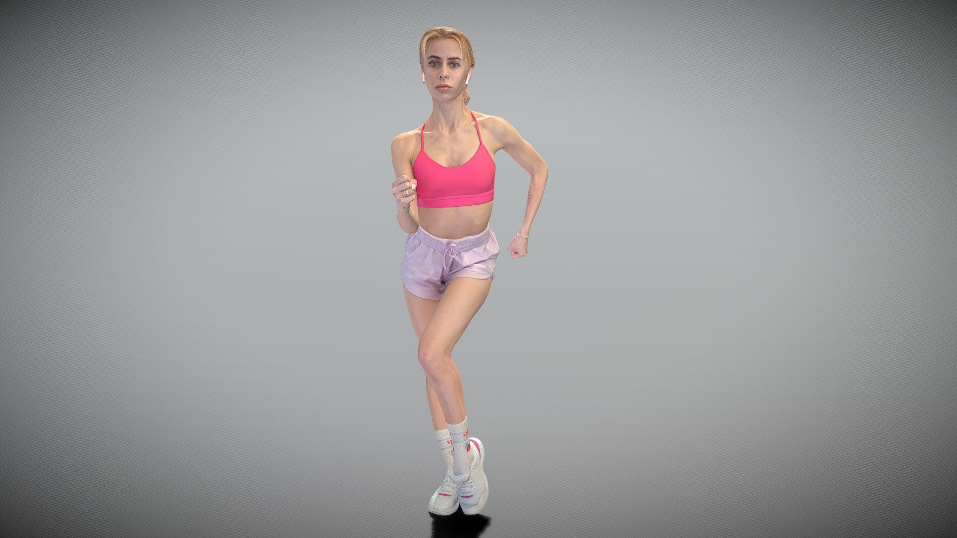 This is a true human size and detailed model of a sporty beautiful woman of Caucasian appearance dressed in sportswear. The model is captured in casual pose to be perfectly matching various architectural and product visualizations, as a background or mid-sized character on a sports ground, gym, beach, park, VR/AR content, etc.

Technical specifications:




digital double 3d scan model

150k &amp; 30k triangles | double triangulated

high-poly model (.ztl tool with 5 subdivisions) clean and retopologized automatically via ZRemesher

sufficiently clean

PBR textures 8K resolution: Diffuse, Normal, Specular maps

non-overlapping UV map

no extra plugins are required for this model

Download package includes a Cinema 4D project file with Redshift shader, OBJ, FBX, STL files, which are applicable for 3ds Max, Maya, Unreal Engine, Unity, Blender, etc. All the textures you will find in the “Tex” folder, included into the main archive.

3D EVERYTHING

Stand with Ukraine!