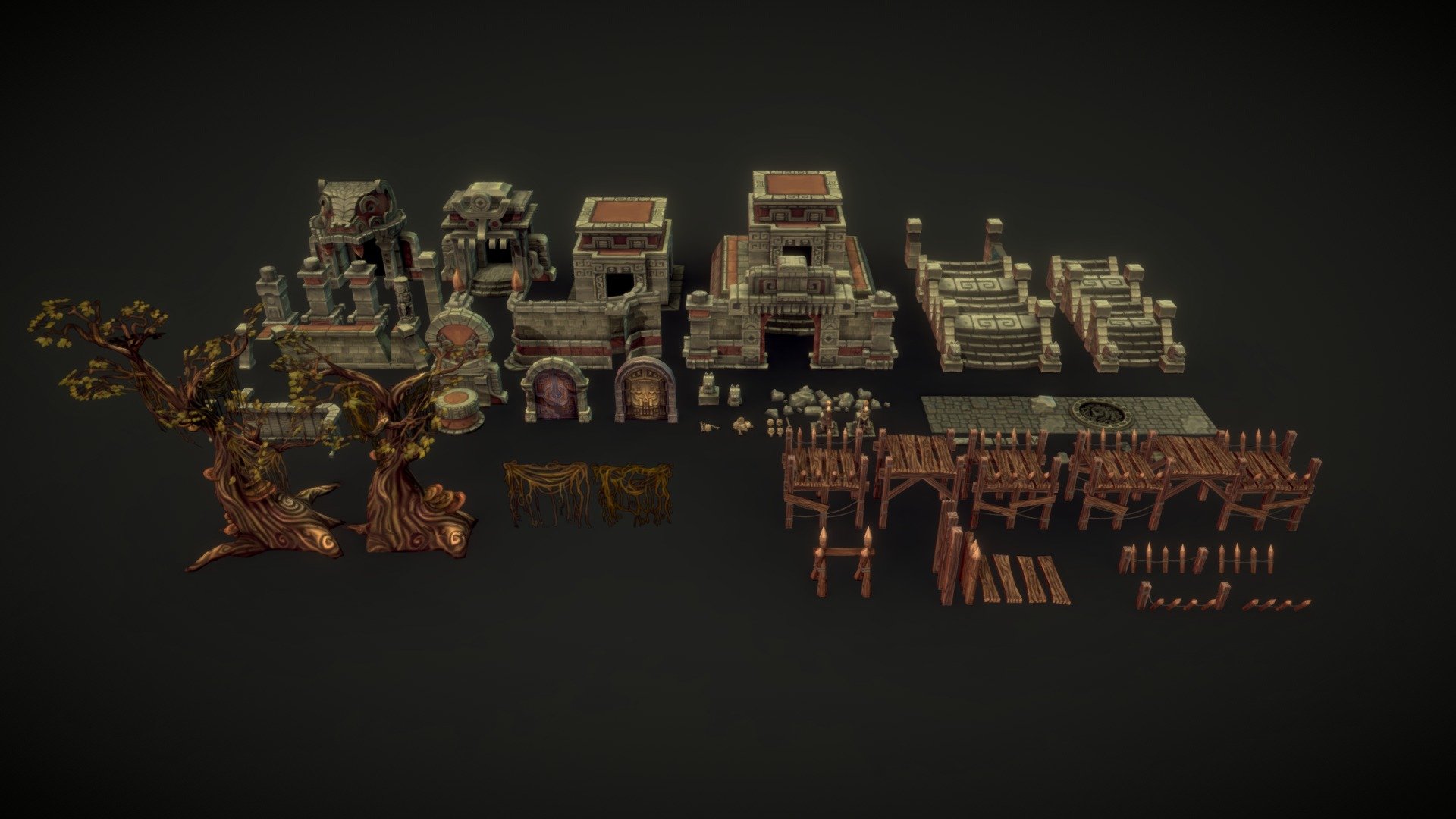 Layout of all parts of the mayan temple set for prevew purposes