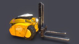 Scifi Forklift machinery, retrofuturism, blender, music-video, budget-model, noai, fast-crap