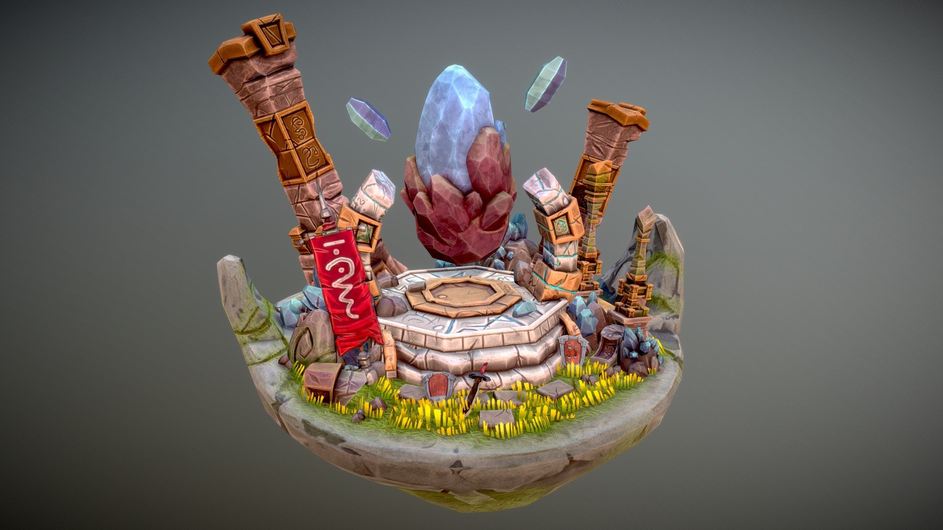 The Crystal Saga - The Blue Crystal
A corrupt king vying for more power captures the magical crystal for himself.

Created for my final year project in school, I wanted to make a handpainted environment so here it is.

Modelled using Maya, sculpted in ZBrush and textured in Substance Painter.