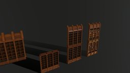 Lowpoly victorian library wall with books victorian, library, mansion, modules, book, lowpoly, gameasset, gameready, wall