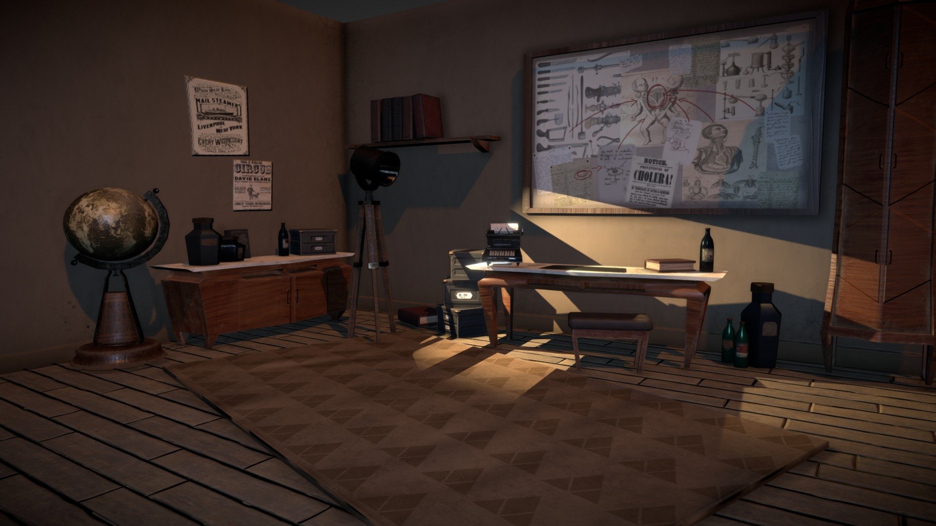 An office made for our second assignment in school, Inspired by Dishonored furniture and style! 
learnt a lot about maya, texturing and patience.
Made using Maya and Substance painter.