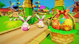 Cartoon Easter Village cute, easter, farm, cartoon, village
