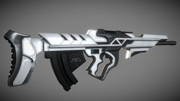 Mecha-Dyne Heavy Battle Rifle rifle, cyberpunk, machinegun, animated-rigged, substancepainter, substance, sci-fi, gameasset, gun