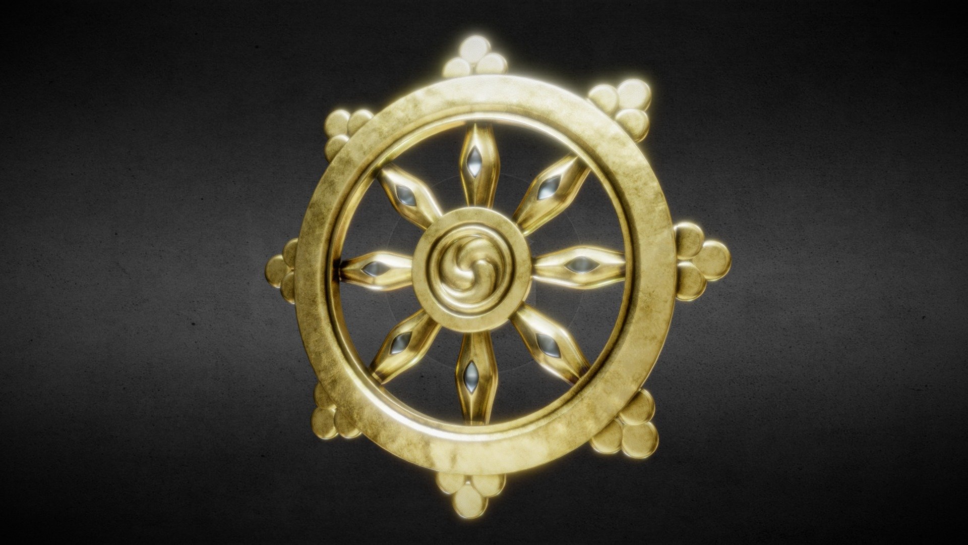 Dhamma Wheel of buddhist iconography, made in blender textured in substance painter. Suitable for architecture visualization.