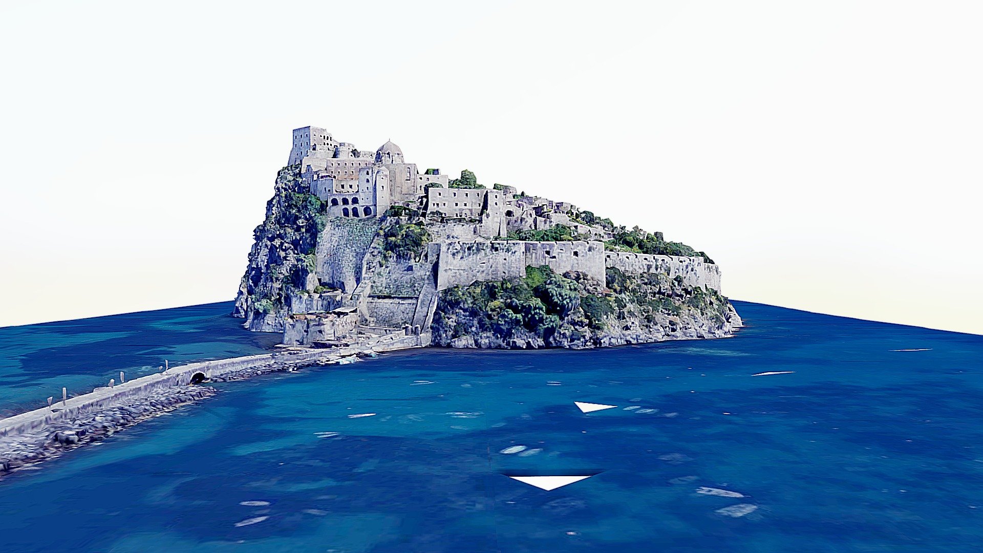 Aragonese Castle (Italian: Castello Aragonese) is a medieval castle next to Ischia (one of the Phlegraean Islands), at the northern end of the Gulf of Naples, Italy.[1] The castle stands on a volcanic rocky islet that connects to the larger island of Ischia by a causeway (Ponte Aragonese).

The castle was built by Hiero I of Syracuse in 474 BC. At the same time, two towers were built to control enemy fleets' movements. The rock was then occupied by Parthenopeans (the ancient inhabitants of Naples). In 326 BC the fortress was captured by Romans, and then again by the Parthenopeans. In 1441 Alfonso V of Aragon connected the rock to the island with a stone bridge instead of the prior wood bridge, and fortified the walls in order to defend the inhabitants against the raids of pirates.....

https://en.wikipedia.org/wiki/Aragonese_Castle