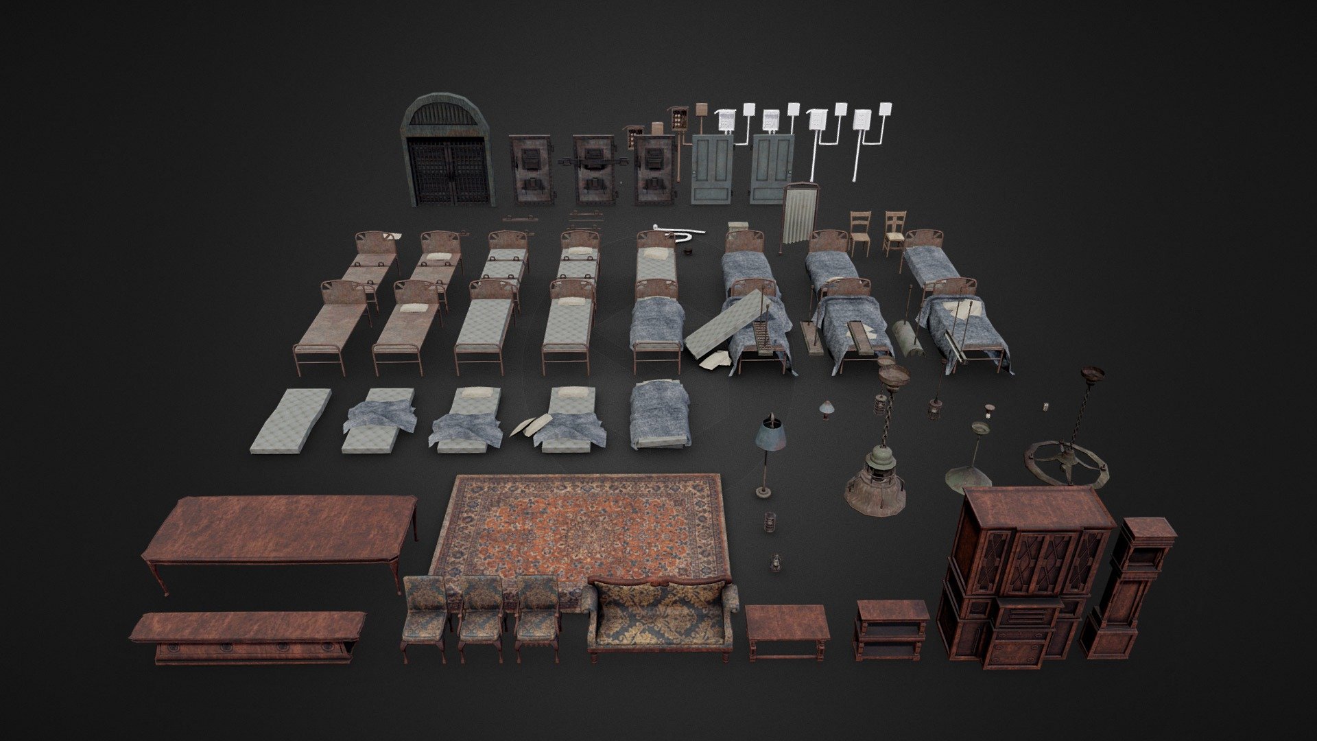 
Available Here: beacons.ai/vanessaceline



Asset Pack - Asylum Interior Props (2019)




Files: Yes (.fbx | .png + .dds | .rar | .blend)

UV Mapping &amp; Type: Yes (Stacked)

Textures &amp; Materials: Yes

High-Poly Included: For some assets

Optimization: Yes (PC, VR, AR, Mobile, Low-Poly)

Texture Resolution: 2048x2048

Texture Maps: Albedo (Ao Multiplied)



Renders:





