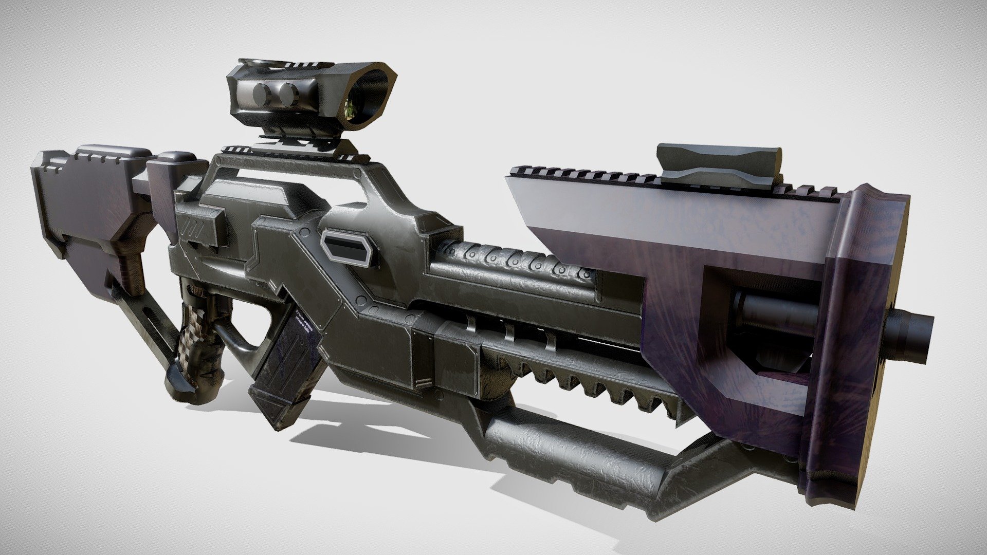 Science fiction gun made in Blender and textured in Substance
Original design

3 materials - 16 textures at 2048 x 2048