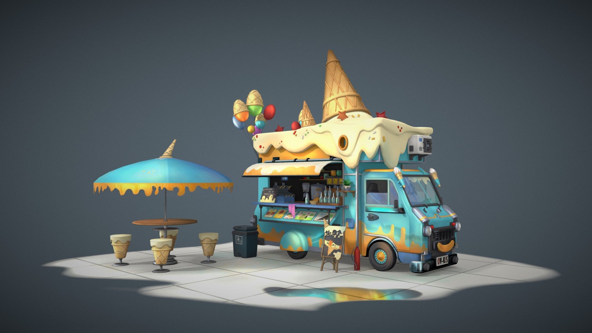 Cute ice cream truck of LaoKongPlay Park!

Amazing origial concept by Kong Wenjie https://www.artstation.com/artwork/xJKz0X

Modeled in Blender, painted using 3DCoat and Adobe Photoshop

My artstation: https://www.artstation.com/alexandra_grishcenkova00
I hope you like it !)
