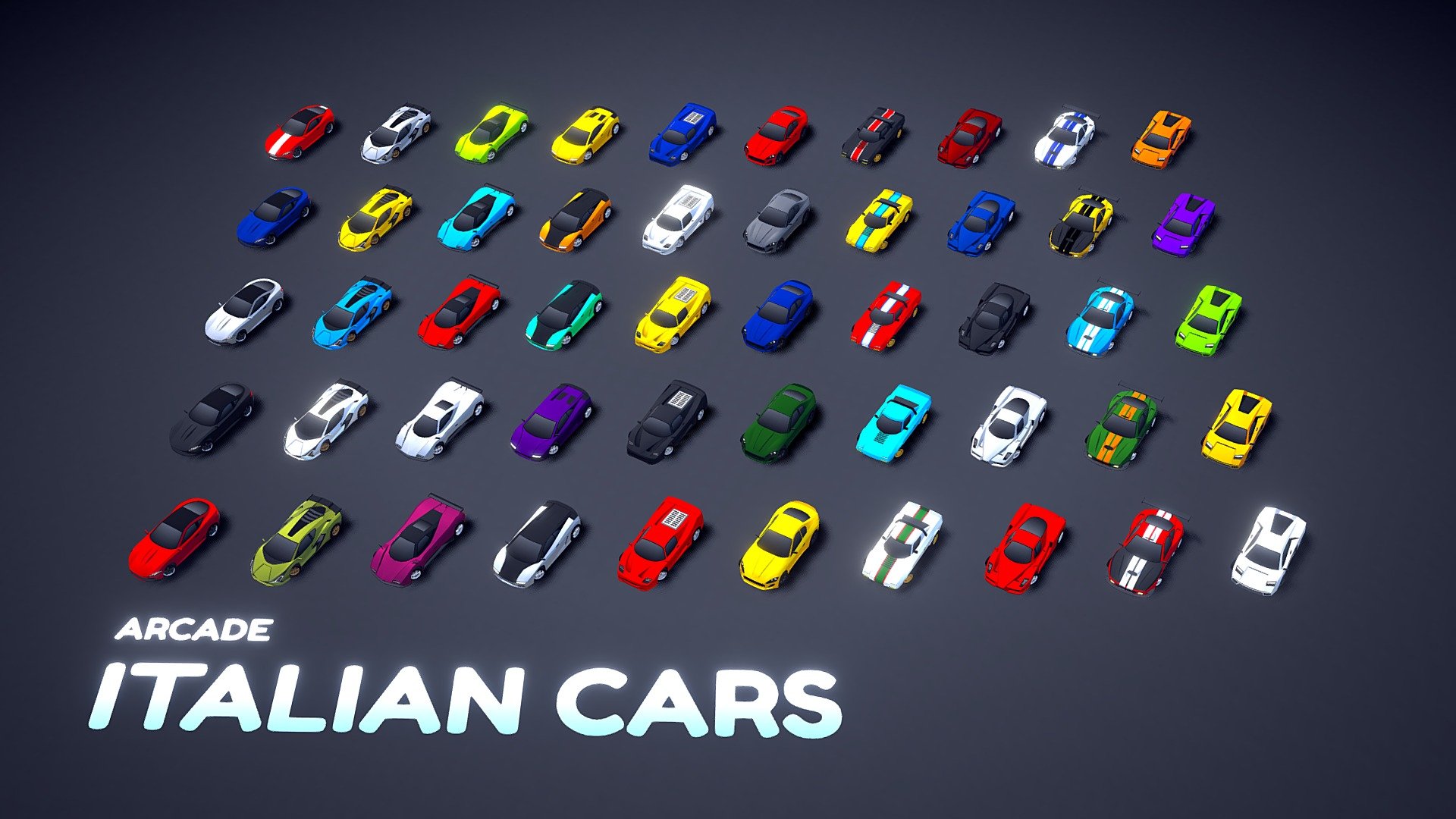 




This is a 3D racing pack that includes italian cars.

Detailed information:




It contains 10 ITALIAN CARS.

5 colors for each car (50 vehicle variations).

Prefabs with/without colliders included.

Cars use 2 materials.

Texture atlas (512px * 512px).

Perfect for third-person racing games and top-down games.

It works with any car controller.

Around 3400 - 5600 triangles per vehicle.

FBX and UNITY Files included.

