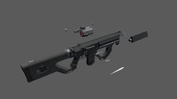 R2 Assault Rifle rifle, cyberpunk, game-ready, pbr-game-ready, weapon, blender, substance-painter