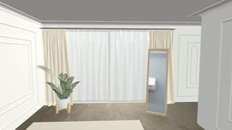 Living room with curtains plant, country, mirror, curtain, carpet, living-room