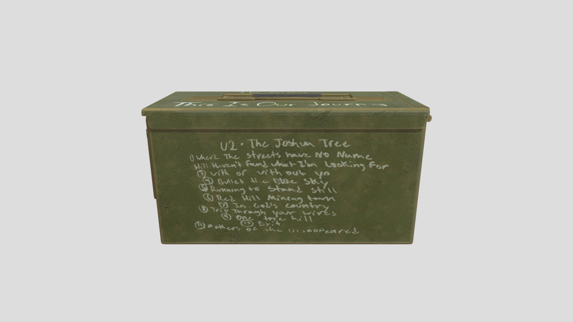 Ammo Box for note storage at U2's Fallen Joshua Tree
for more info, visit: http://thejoshuatree.earth