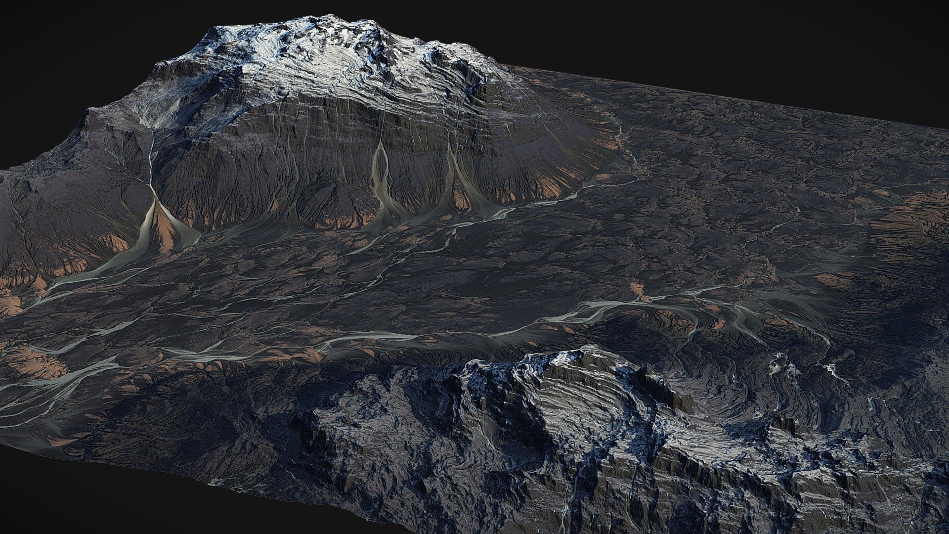 Fully Procedural Landscape created in World Machine.

included 4k textures - COLOR \ NORMAL \ LIGHT_1 \ SNOW MASK \ RIVER MASK

Ready for game or render!

Other assets on https://gamewarming.com/