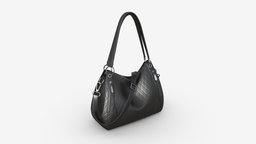 Women shoulder black leather bag modern, style, leather, luxury, fashion, bag, brown, handle, accessory, woman, shoulder, handbag, carry, fashionable, 3d, pbr, female, black, lady