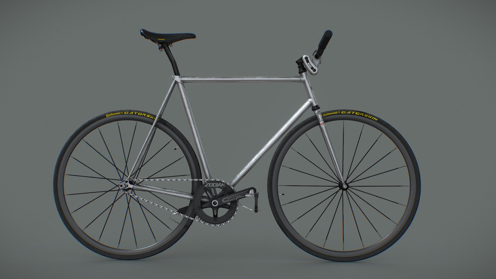 Frame: ellipsis
Fork/Headset: moskvich workshop/stronglight delta
Crankset/Bottom Bracket: sram omnium/sram gxp
Pedals: token track
Drivetrain/Cog/Chainring/Chain: zodiak track 49t/zodiak 15t/hkk vertex njs
Stem: nitto b260aa/look ergostem
Saddle/Seatpost: kashimax/thomson elite offset
Wheels/Hub/Tire: mavic ellipse/continental gatorskin 25 mm
