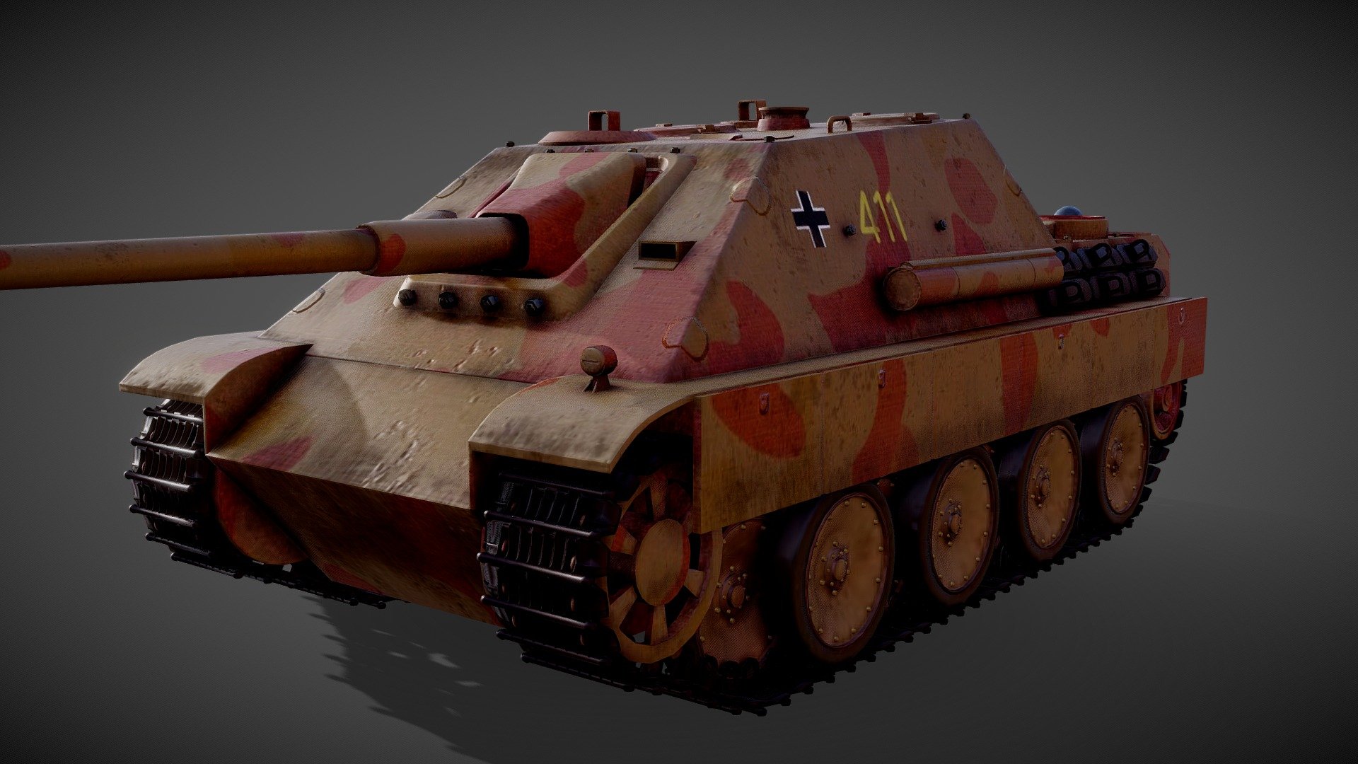 Decided to make a vehicle for a change. This is also the first tank I've ever made.

The Jagdpanther is a german tank destroyer from the second world war. It entered service in 1944 during the later stages of the war on the Eastern and Western Fronts. Apparently this tank was also used by the French after the war for some time.
