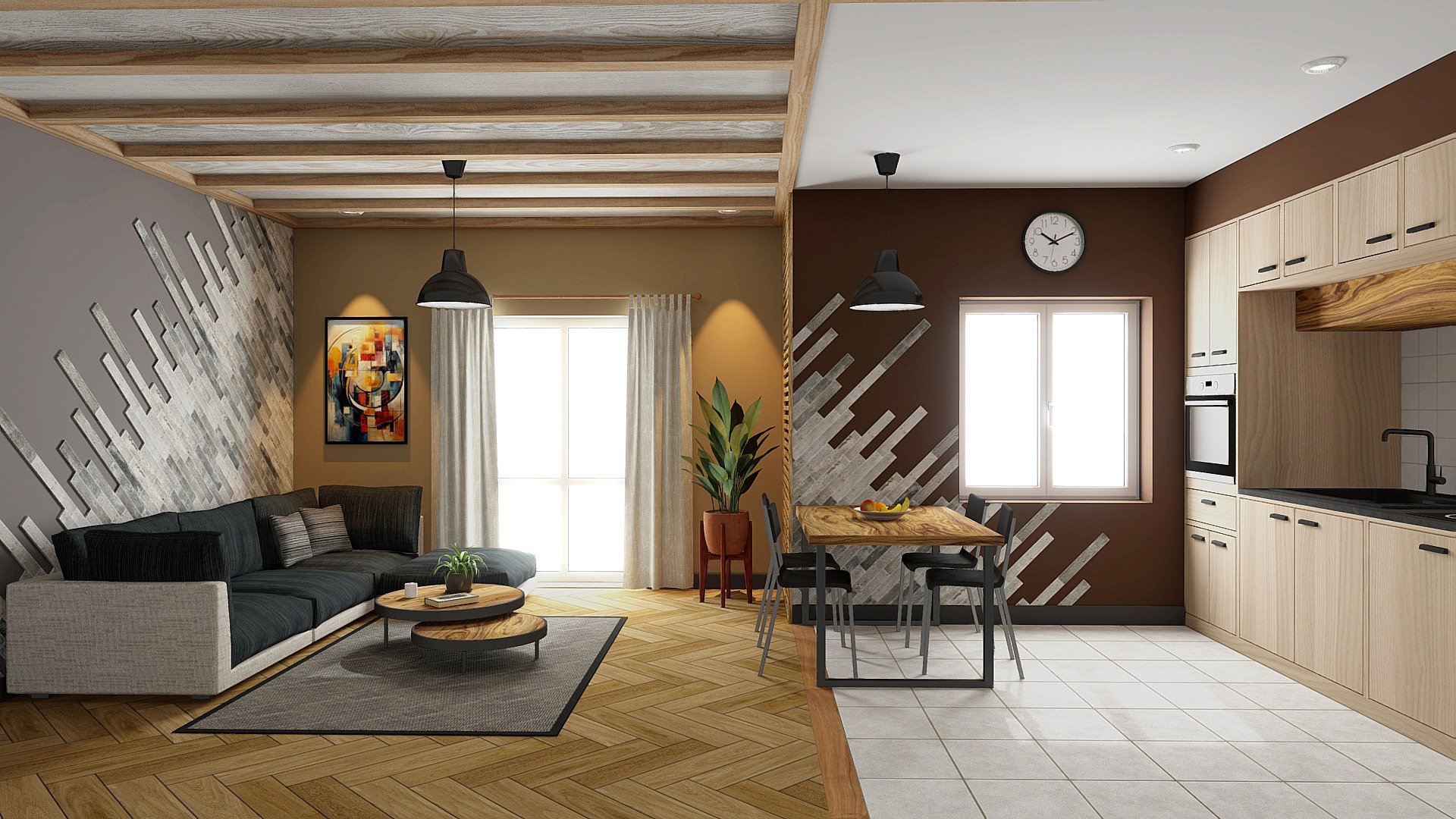Find my 3D models on FAB here : https://www.fab.com/fr/sellers/RAYNAUDL

Living-room + Kitchen - baking ( with lights and textures baked).

1 x 8192 (8K) texture

85K Triangles.

Blender 3.6
