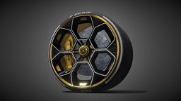 Wheel - Lamborghini Vision GT - Gran Turismo wheel, rim, tire, gaming, high, lamborghini, screw, detail, gt, detailed, supercar, brake, performance, realistic, vision, anim, lambo, hypercar, pirelli, carbone, dowload, sdc, terzo, millennio, game, blender, low, poly, racing, car, free, sport, concept, race, gold, 2022, gran-tourismo, p-zero