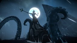 Octopus King scene, autodesk, scenery, adobe, photoshopcc, autodeskmaya, modeling-maya, adobe-photoshop, maya2019, maya, photoshop, model, zbrush, 3dmodel, modelling, model3d, scenemodeling