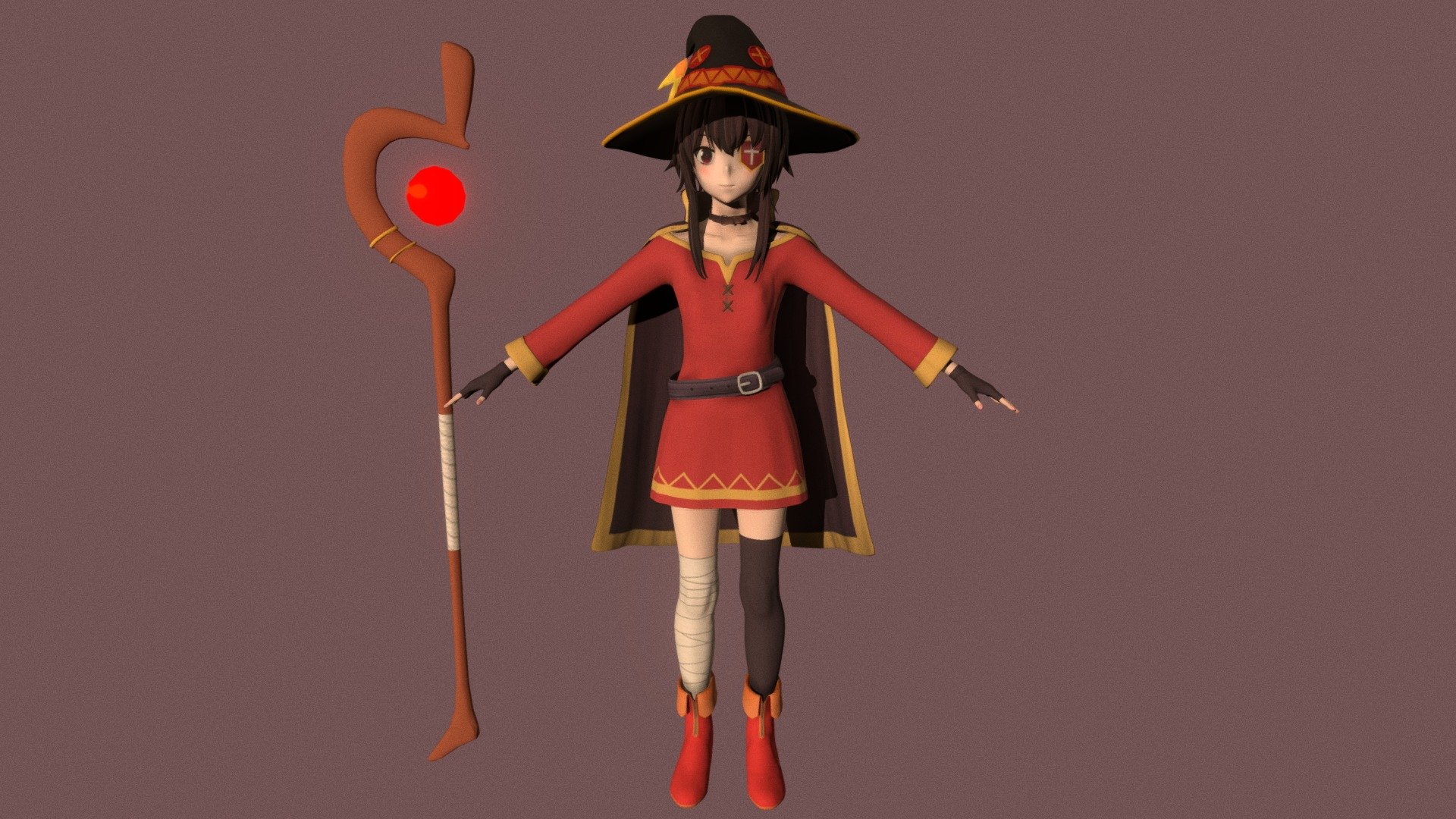T-pose rigged model of anime girl Megumin (Konosuba).

Body and clothings are rigged and skinned by 3ds Max CAT system.

Eye direction and facial animation controlled by Morpher modifier / Shape Keys / Blendshape.

This product include .FBX (ver. 7200) and .MAX (ver. 2010) files.

3ds Max version is turbosmoothed to give a high quality render (as you can see here).

Original main body mesh have ~7.000 polys.

This 3D model may need some tweaking to adapt the rig system to games engine and other platforms.

I support convert model to various file formats (the rig data will be lost in this process): 3DS; AI; ASE; DAE; DWF; DWG; DXF; FLT; HTR; IGS; M3G; MQO; OBJ; SAT; STL; W3D; WRL; X.

You could purchase my model at: bit.ly/41y1JDe

And I can make commission models.

If you have any questions, please contact me via my email 3d.eden.project@gmail.com.