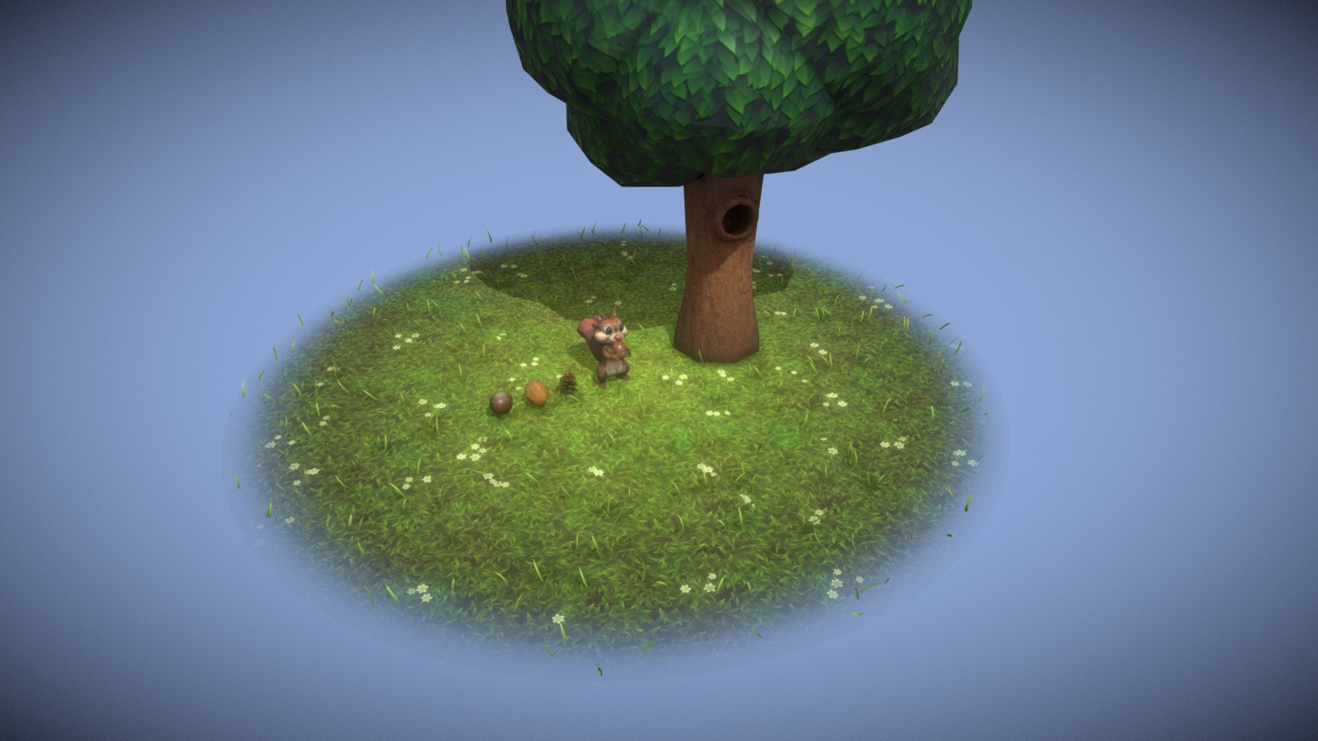 Cartoon Animated Squirrel with Props 3D Model consist of following 7 models.

Technical details:  




File formats included: FBX, ABC, DAE, GLB, PLY, STL, BLEND, UnityPackage

Native software file format: BLEND

Render engine: Eevee

Squirrel - P: 2,164, V: 1,761

Tree - P: 432, V: 405

Grass - P: 1,392, V: 3,159

Acorn - P: 480, V: 482

Pine Cone - P: 2,336, V: 2,650

Hazelnut - P: 544, V: 514

Walnut - P: 384, V: 386

Textures: Color, Metallic, Roughness, Normal, AO

Textures are 2k resolution.

The squirrel model is rigged and animated.

8 animations are included: idle, idle (eating), idle (holding), look around, run (on all 4), talk, walk, climb. All animations (besides climb) are full cycles.

You can purchase the model on Superhive: https://superhivemarket.com/products/cartoon-animated-squirrel-with-props-3d-model